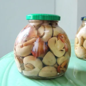 Canned Marinated Mixed Mushrooms in Glass Jar