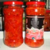 Canned Red Pepper Strips in Glass Jar