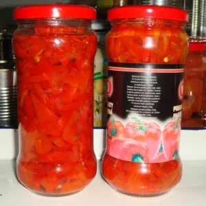 Canned Red Pepper Strips in Glass Jar